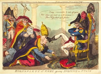 Buonaparte at Rome Giving an Audience in State, Published 1797 by Isaac Cruikshank